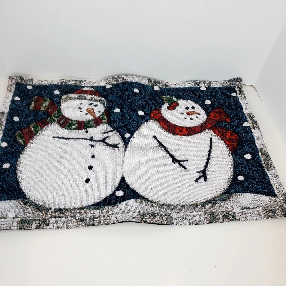 Snowmen Snowing Rectangle w/ Fabric Backing Snowman Placemat